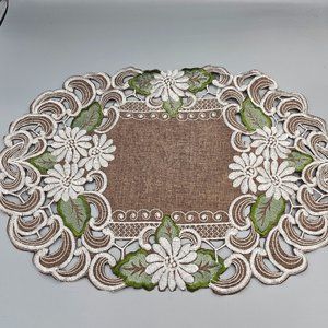 LAT Embroidered Floral Oblong Doily